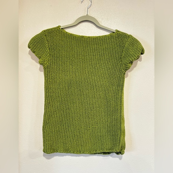 Tory Burch Chunky Knit Short Sleeve Sweater | XS | Moss Green - Picture 2 of 9